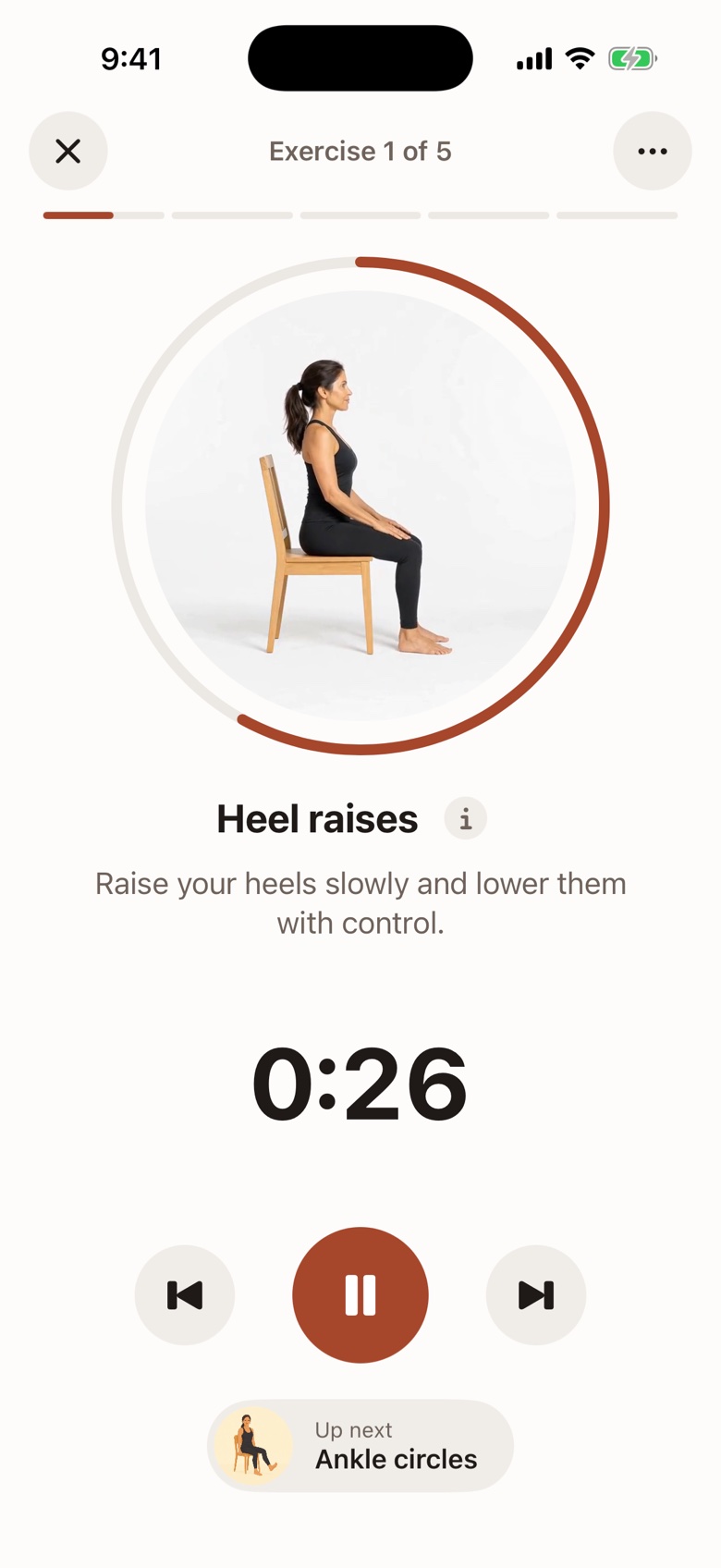 Session player: the character does heel raises, with the written instruction and the time left